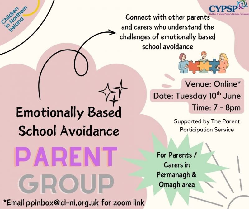 Emotionally Based School Avoidance - Online Parent Peer Support Meeting - Tuesday 10th June from 7 – 8pm.
